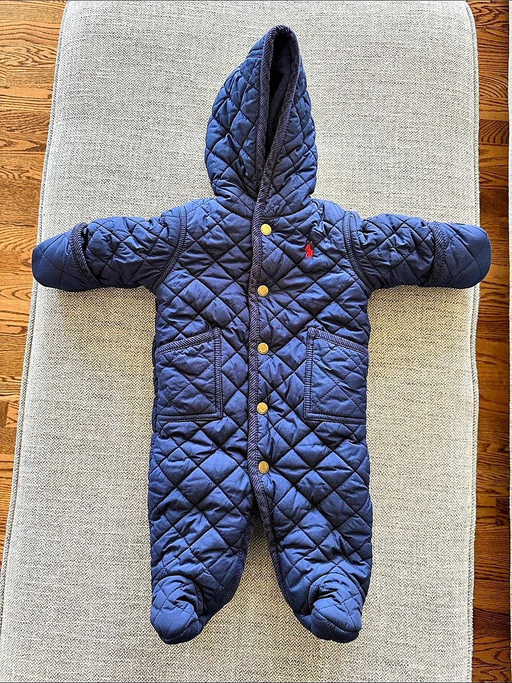Ralph Lauren Quilted Hooded Barn Bunting Blue Baby 3M. Fleece lined. Full snap